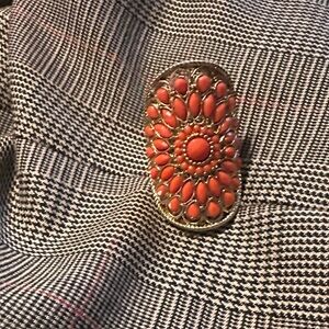 Elegant Silver and Coral Statement Ring